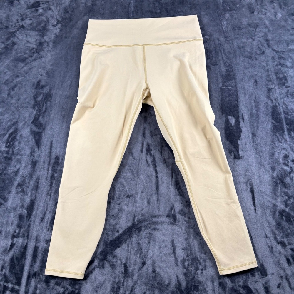 Fabletics Leggings Womens M Tan PowerHold High Waisted Activewear 7/8 Length